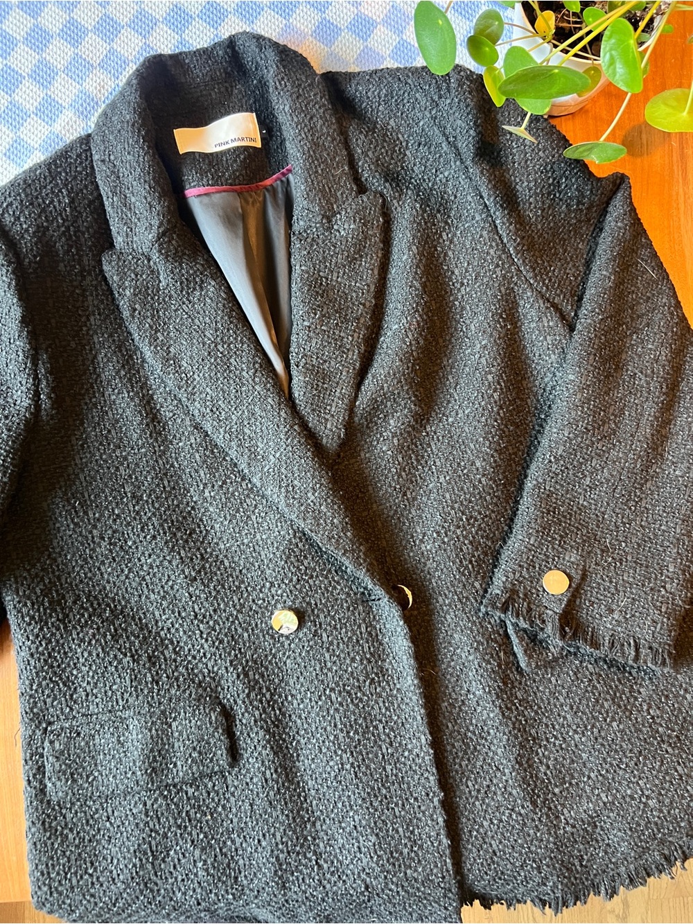 Pink Martini Black Bouclé Tailored Two-Button Blazer